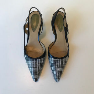 LIZ CLAIBORNE BLACK/WHITE TROPICAL STRAW SHOES, 8M